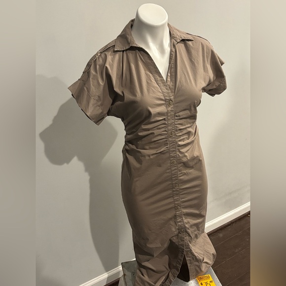 Saunders x RTR Beige and Orange Ruched Midi Dress - Picture 3 of 11